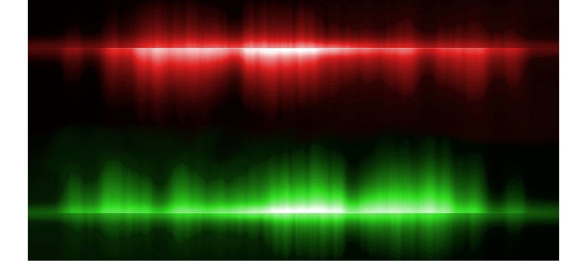 Raman spectroscopy, red and green laser on a black background