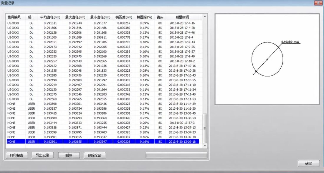测量结果可导出