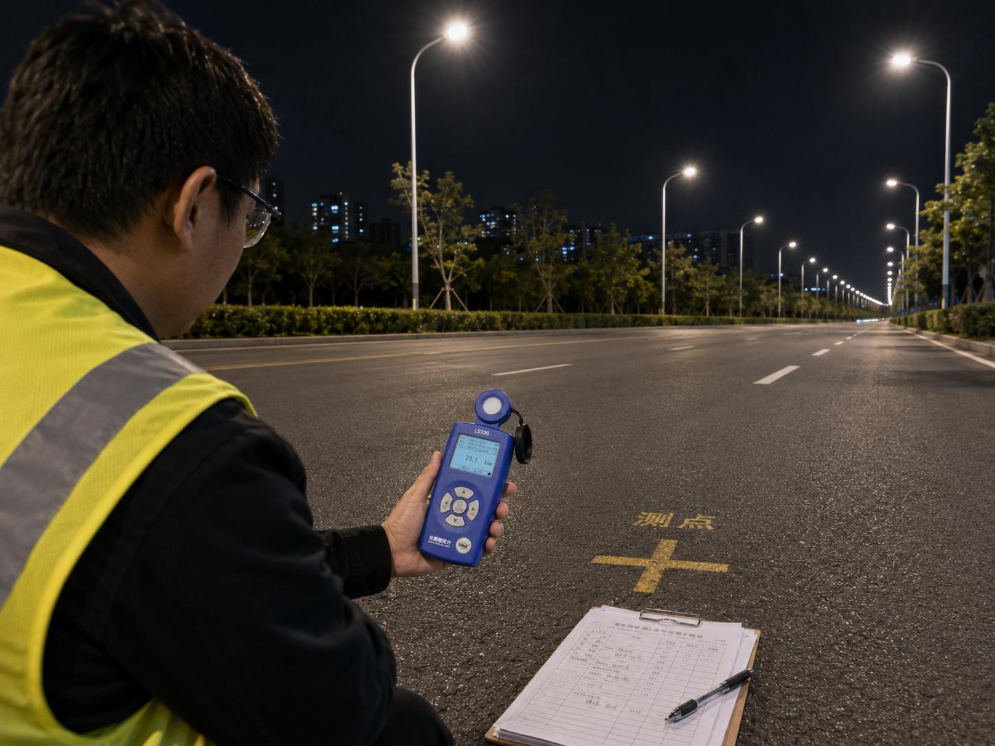 LED路灯改造前后照度复测